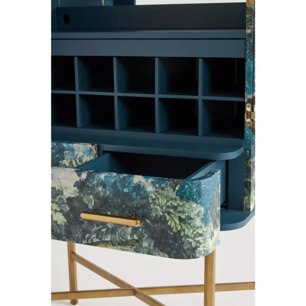 Tapestry-Inspired Bar Cabinet with Brass-Accented Doors