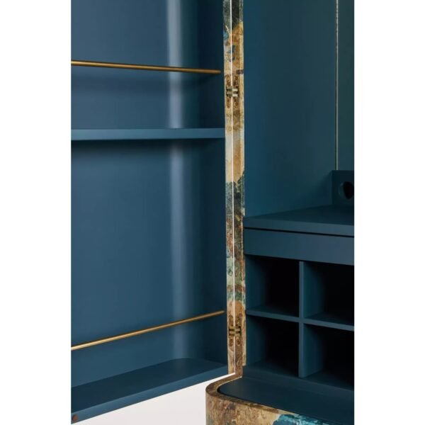 Tapestry-Inspired Bar Cabinet with Brass-Accented Doors