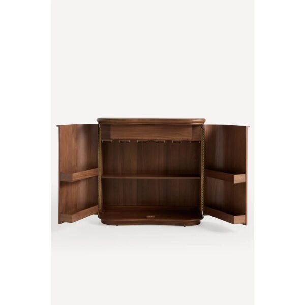 Solid Eucalyptus Wood Bar Cabinet with Wavy Inlay Detail
