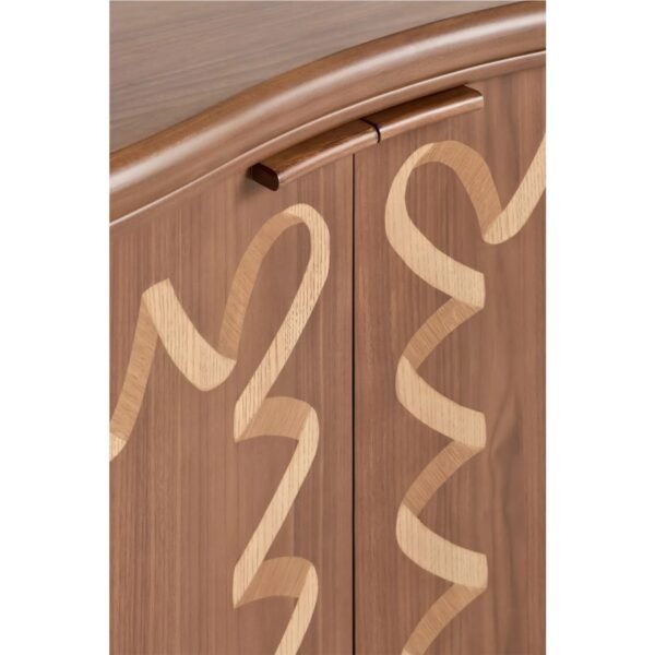 Solid Eucalyptus Wood Bar Cabinet with Wavy Inlay Detail
