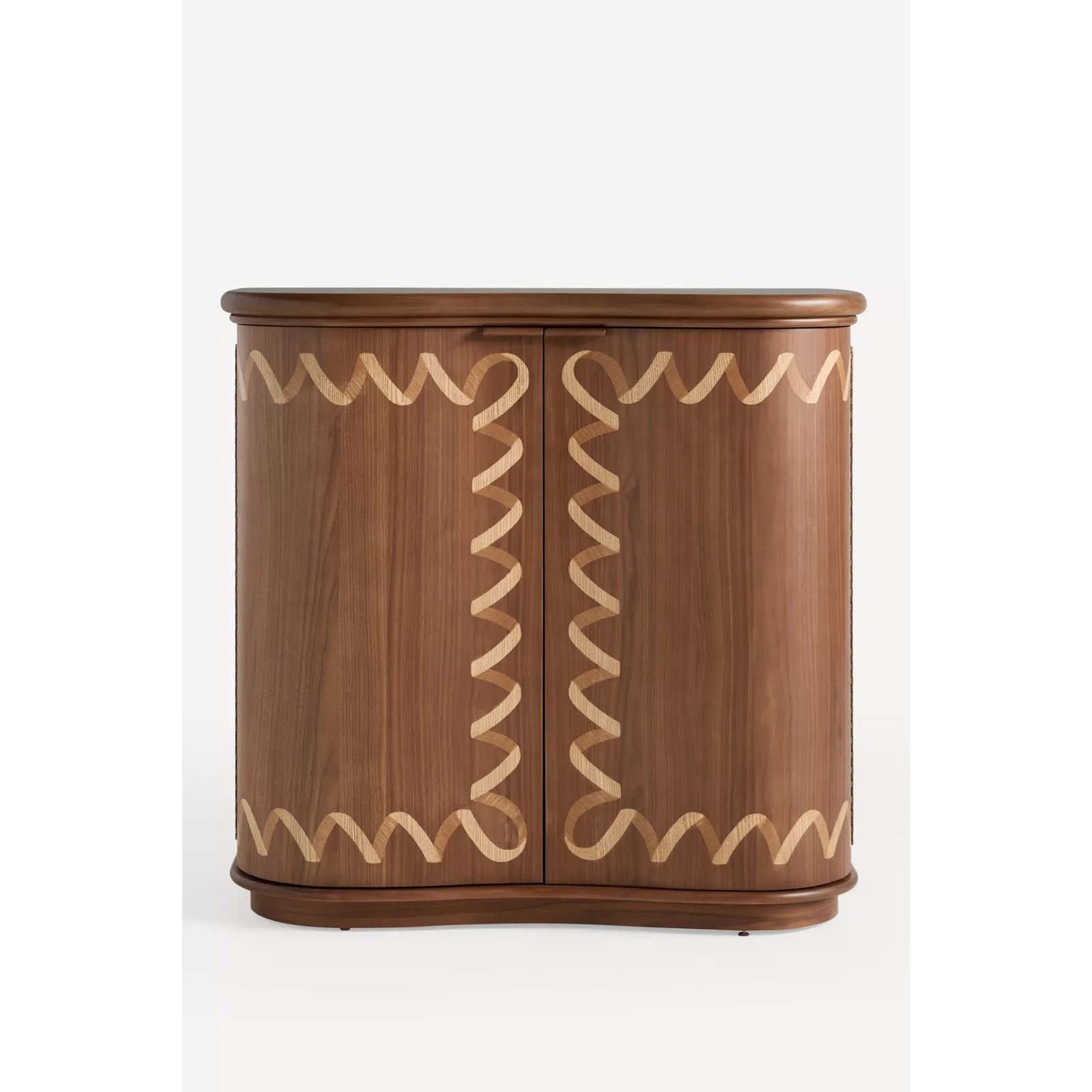 Solid Eucalyptus Wood Bar Cabinet with Wavy Inlay Detail