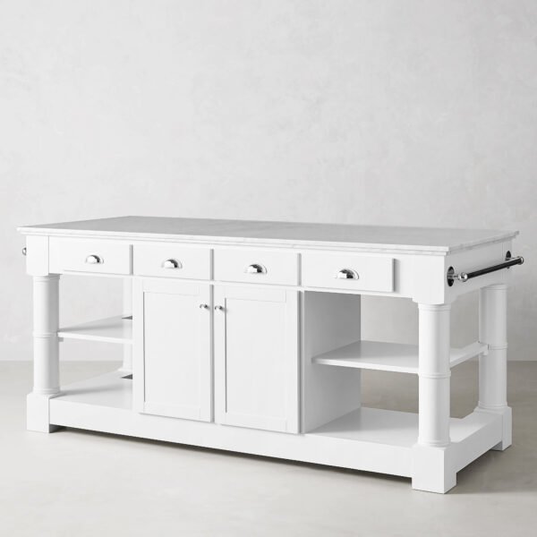 84" Kitchen Island with Polished Nickel Base and Marble Top