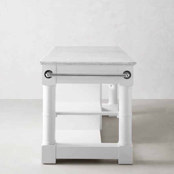 84" Kitchen Island with Polished Nickel Base and Marble Top