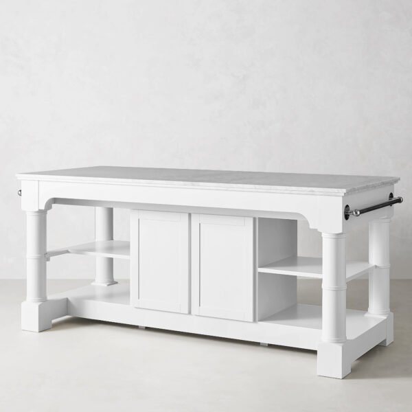 84" Kitchen Island with Polished Nickel Base and Marble Top