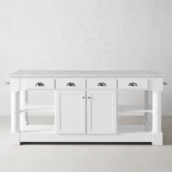 84" Kitchen Island with Polished Nickel Base and Marble Top