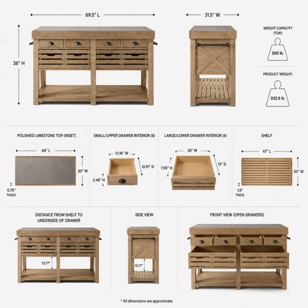 70" Double Kitchen Island