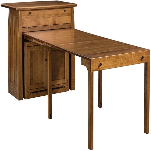 Solid Wood Kitchen Island with Pull-Out Table and Ebony Inlays
