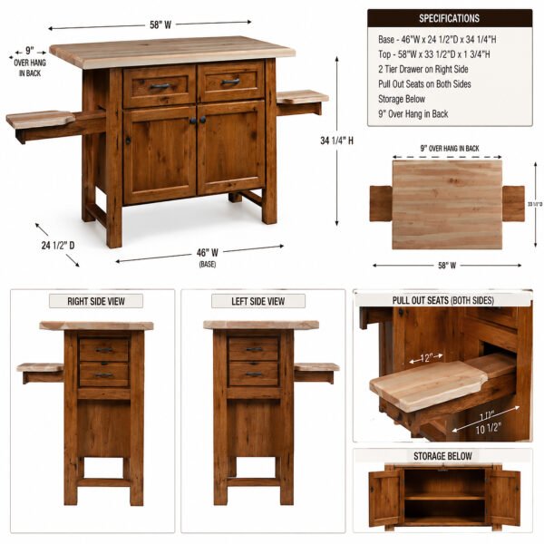 Kitchen Island with Two Doors and Two Drawers