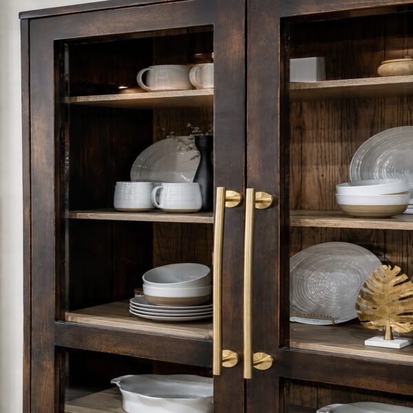 Solid Wood Display Cabinet with Beveled Glass Doors