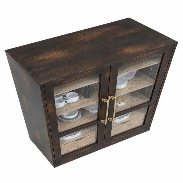 Solid Wood Display Cabinet with Beveled Glass Doors