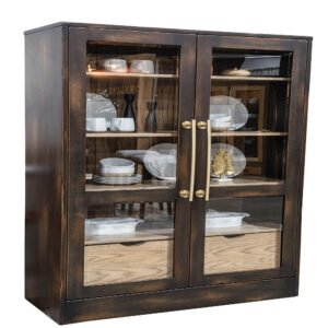 Solid Wood Display Cabinet with Beveled Glass Doors