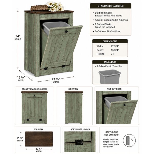 Solid Wood Cabinet with Single Tilt-Out Trash Bin