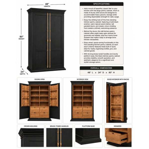 Tall Freestanding Kitchen Pantry Cabinet in Black