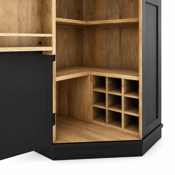 Transitional Corner Kitchen Pantry Cabinet in Black