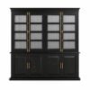 Freestanding Kitchen Pantry Cabinet with Glass Doors in Distressed Black