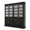 Freestanding Kitchen Pantry Cabinet with Glass Doors in Distressed Black