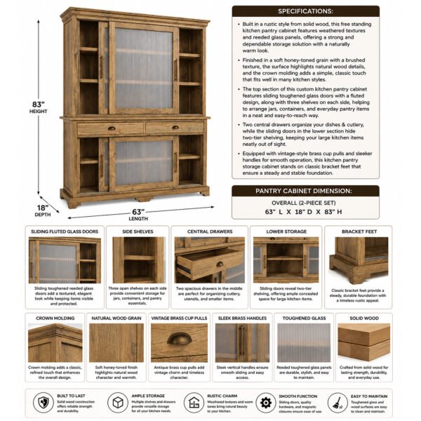 Rustic Freestanding Kitchen Pantry Storage Cabinet